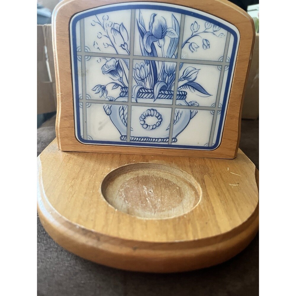 Vintage Salt And Pepper & Napkin Holder Wood & Ceramic